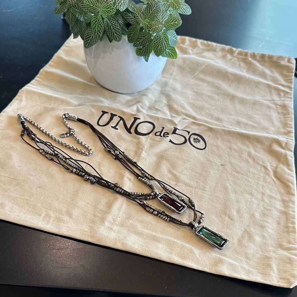 UNO de 50 Multi-Strand Necklace with Green and Silver Accents